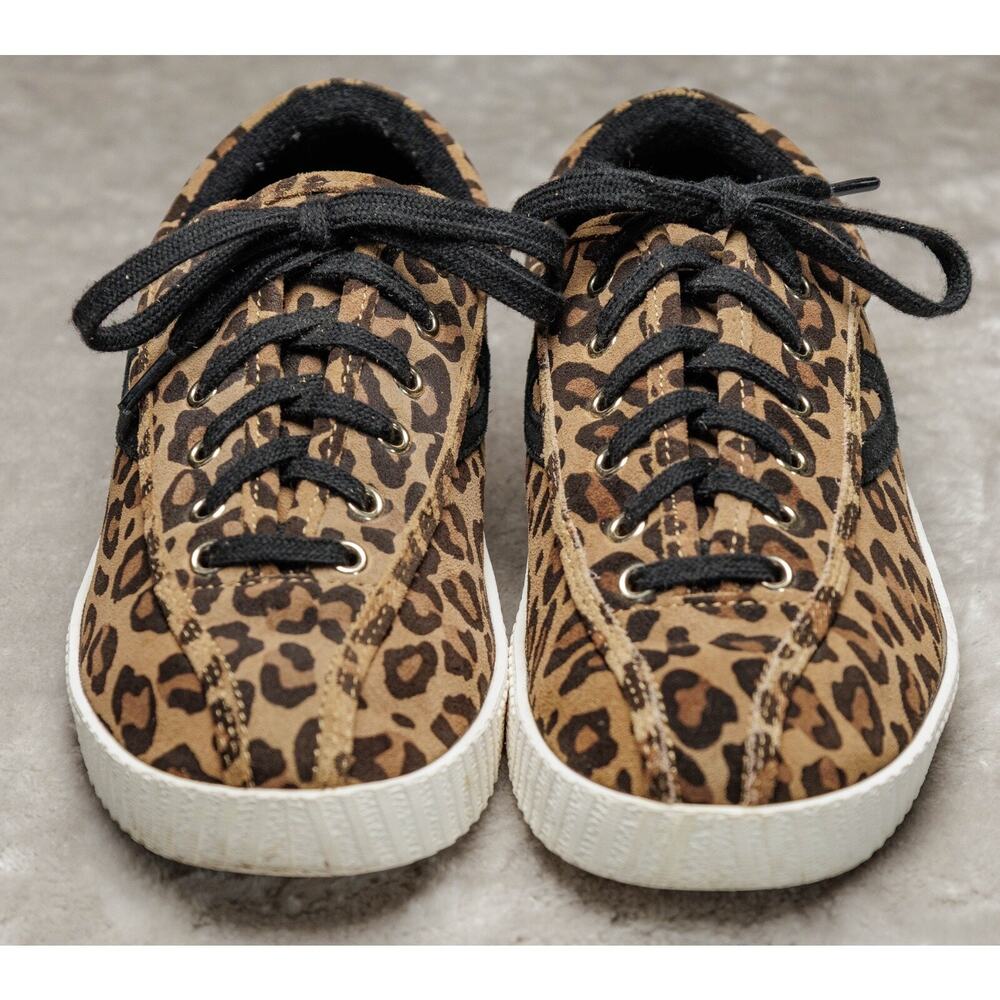 Tretorn Nylite Plus Suede Leopard Print Retro Sneakers Womens Size 7.5 - Picture 2 of 16